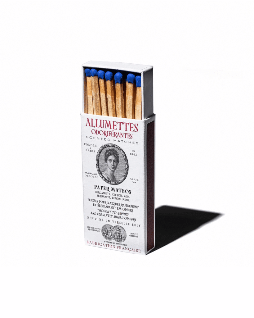 Product shot showcasing the details and craftsmanship of [Officine universelle de Bully ’s allumettes odoréfiques .