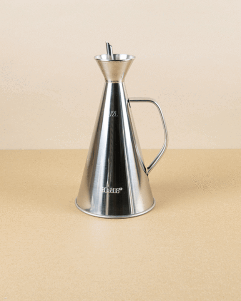 Steel Ustensils for the kitchen here an oil service by objects of use– interior design curation by The Curalist