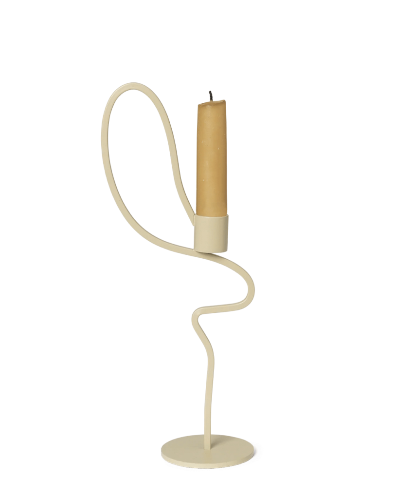 Valse Tall Candle Holder in Cashmere – Sculptural ceramic candle holder with soft curves by Ferm Living.