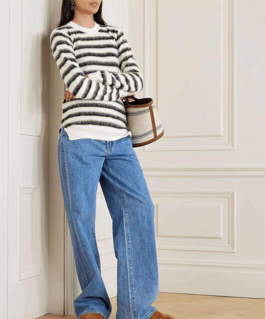 Discover the Marni striped wool and mohair-blend sweater. A vibrant knit with a fuzzy texture, blending luxury craftsmanship and statement style.