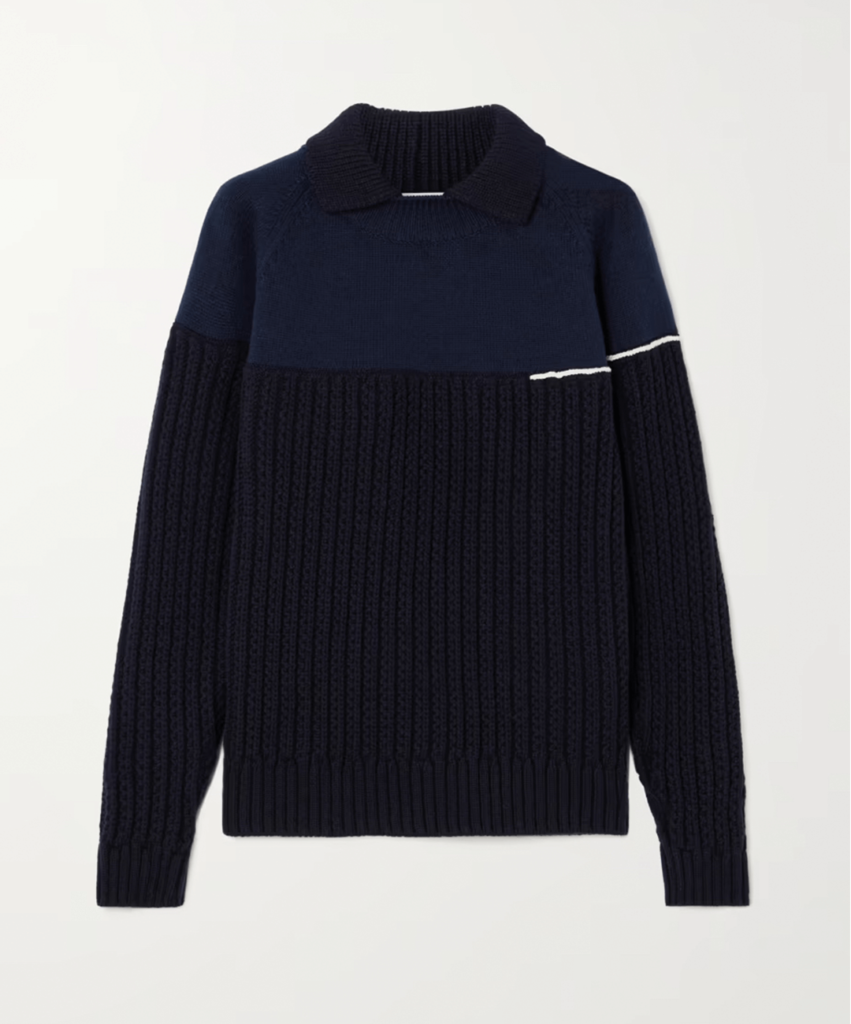 Discover the Victoria Beckham two-tone ribbed wool sweater. A luxurious knit with a flattering ribbed texture and a contemporary color-block design for a chic, refined look.